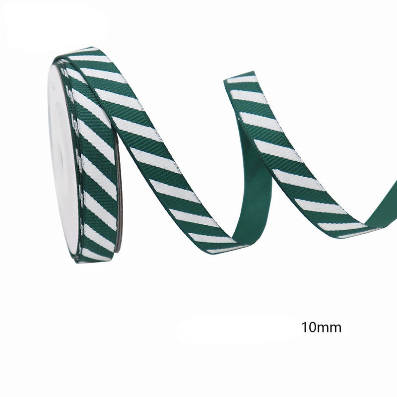 10mm green and white ribbon