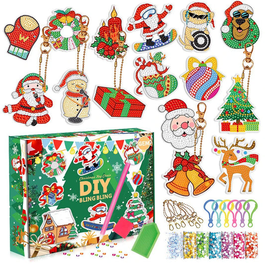 15pc Christmas Key Ring gem art