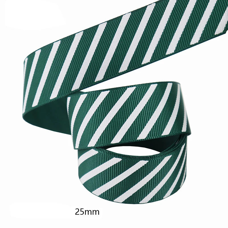 25mm green and white ribbon