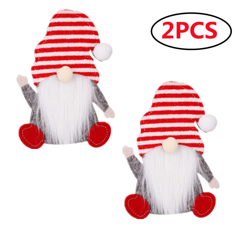 2pcs Christmas Gnome cutlery holder striped hat