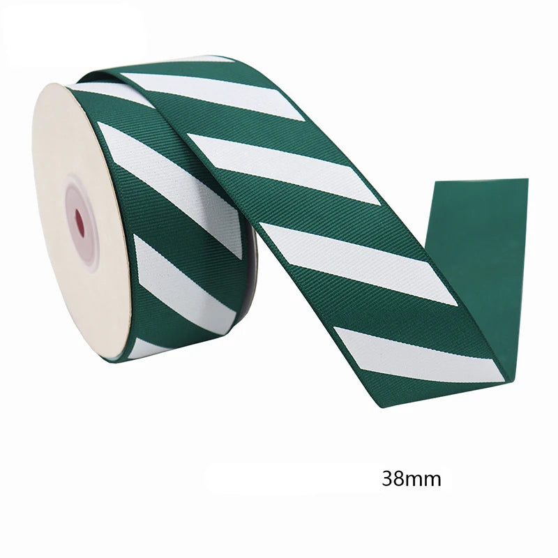 38mm green and white ribbon