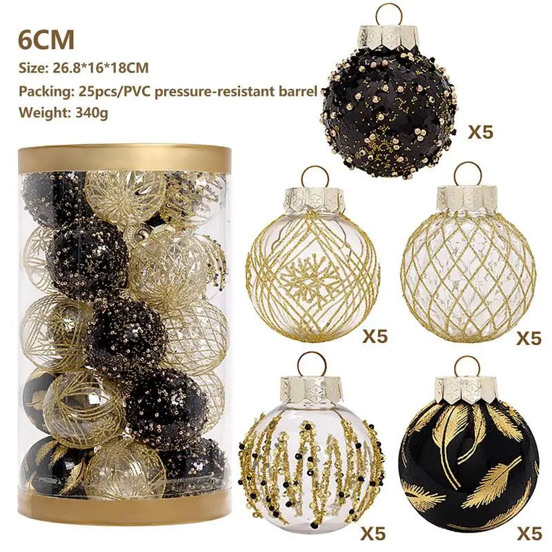 56cm Blalck and gold Christmas Baubles 25pcs