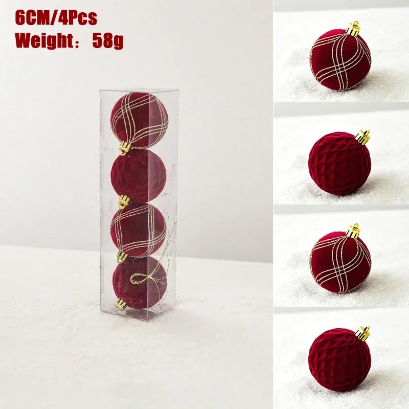 6cm Red velvet gold pattern baubles