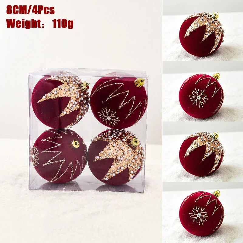 8cm 4pc red flocked sparkly gold design