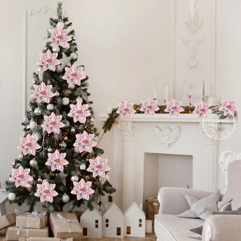 Beautiful Christmas Tree Flowers Pink and Silver