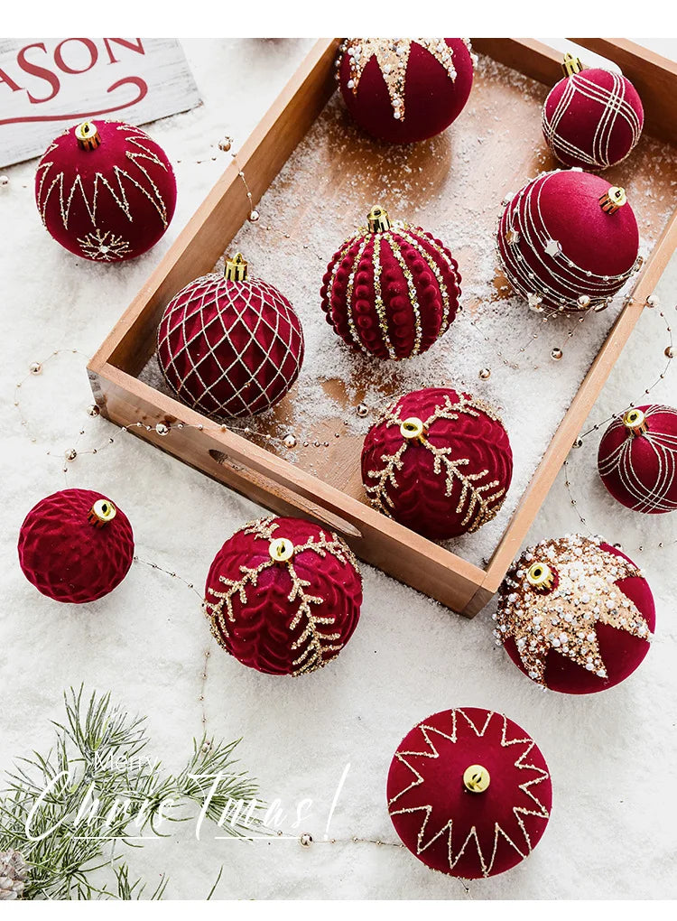 Beautiful Red flocked Christmas Baubles