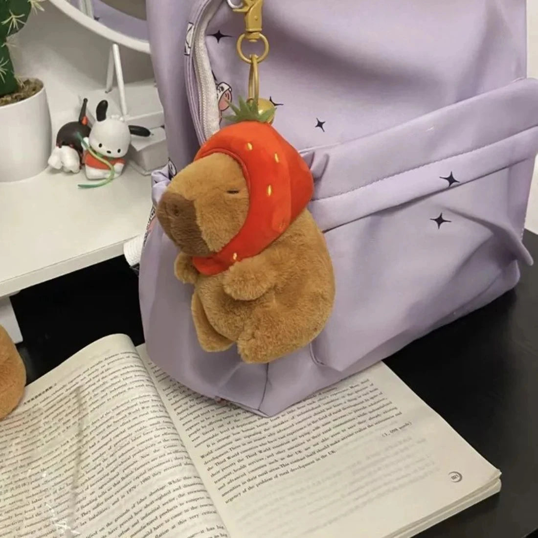 Capybara bag charm Strawberry hat