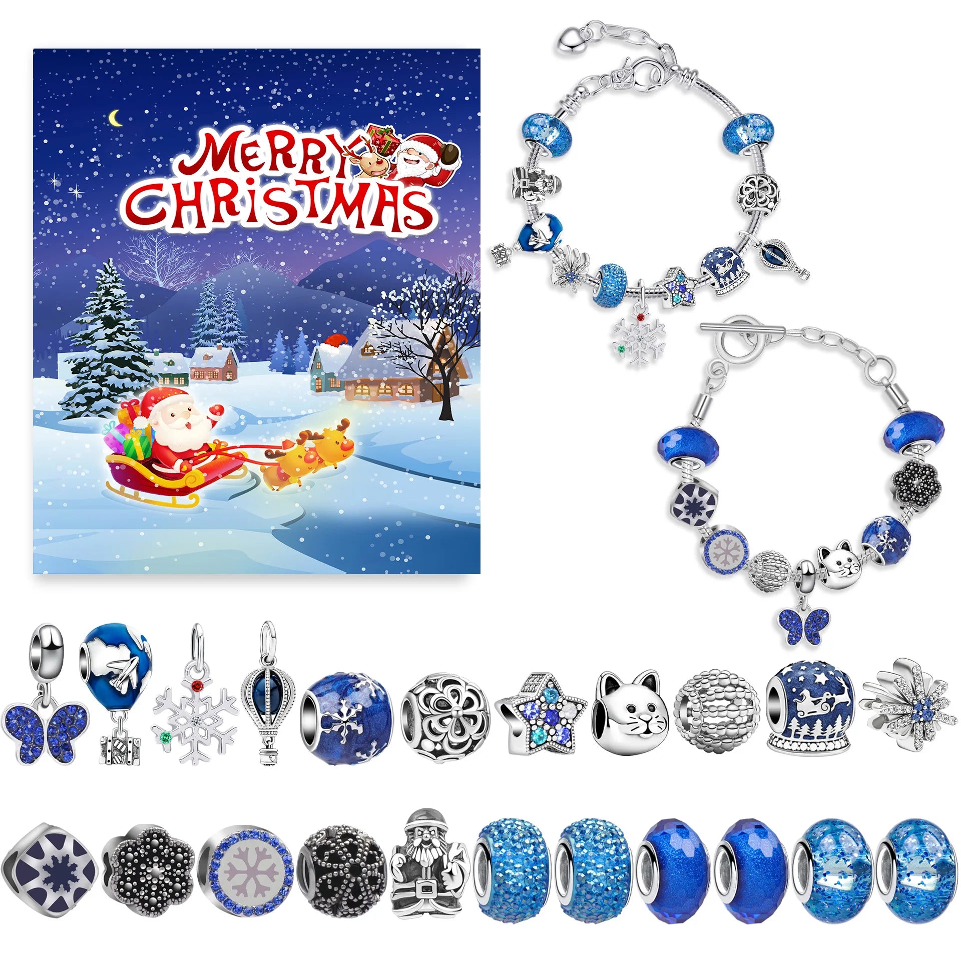 Christmas Advent calendar silver with blue charms