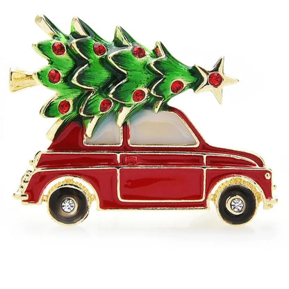 Christmas Brooch Red van with tree