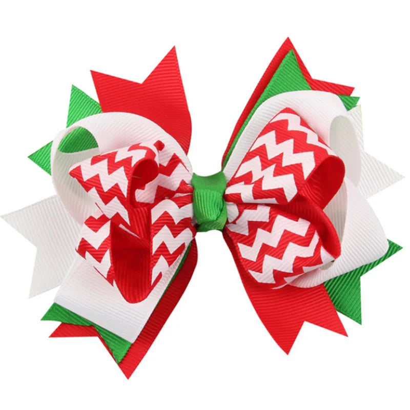 Christmas Hair Bow Red White Green Zigzag