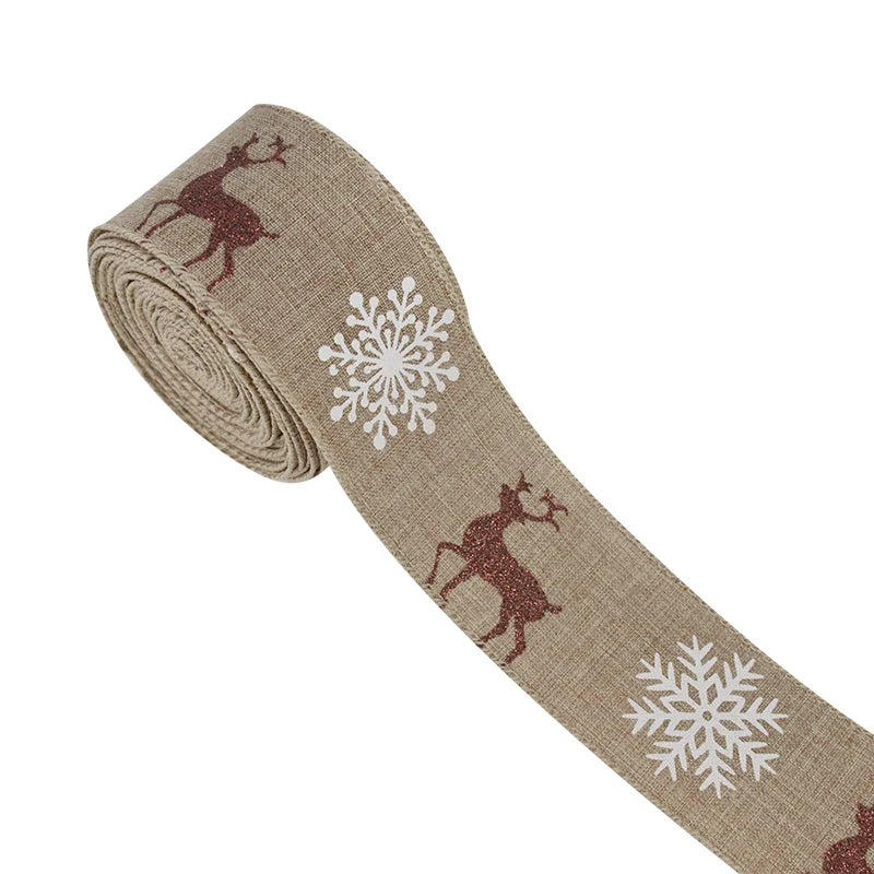 Christmas Natural ribbon with snowflake 