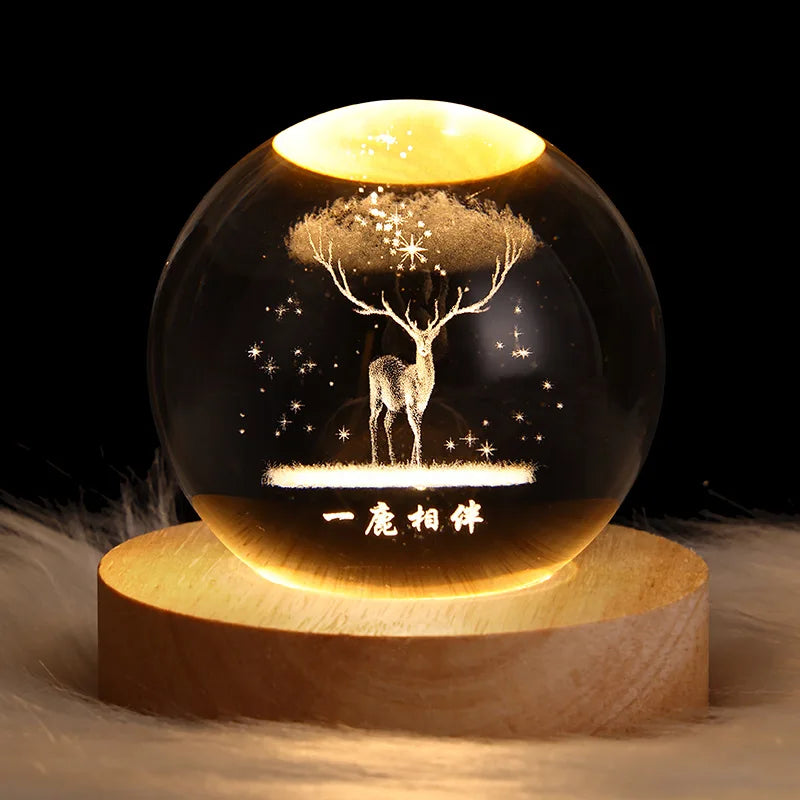 Christmas Reindeer Night light Round Crystal Ball