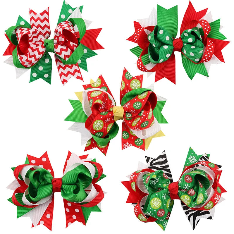 Christmas Theme Hair Bows For Girls