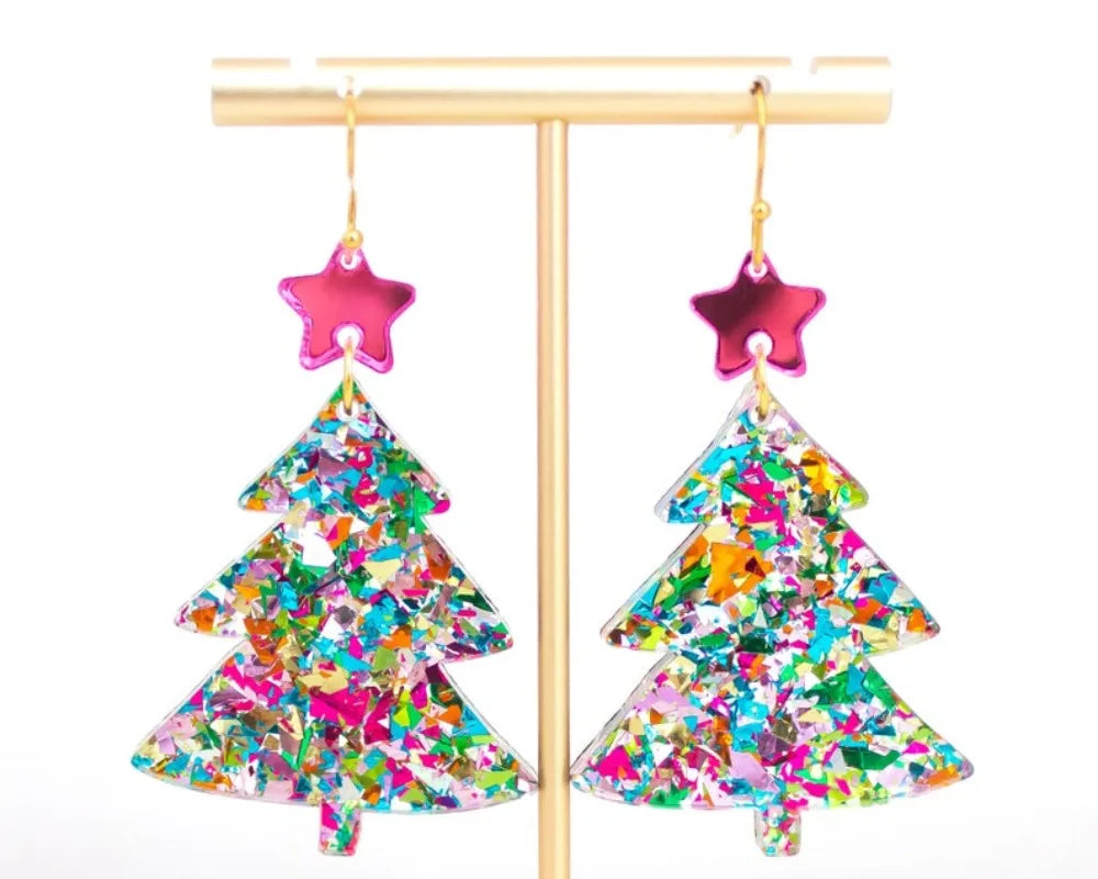 Christmas Tree Acrylic Earrings - Accessories