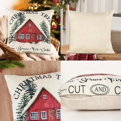 Christmas Tree cushion cover closeup linen