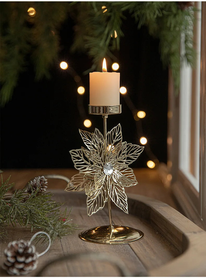 Christmas flower candle holder gold colour 