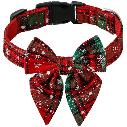 Christmas tartan Dog Collar bow tie