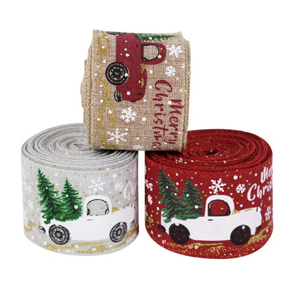 Christmas white truck design ribbon