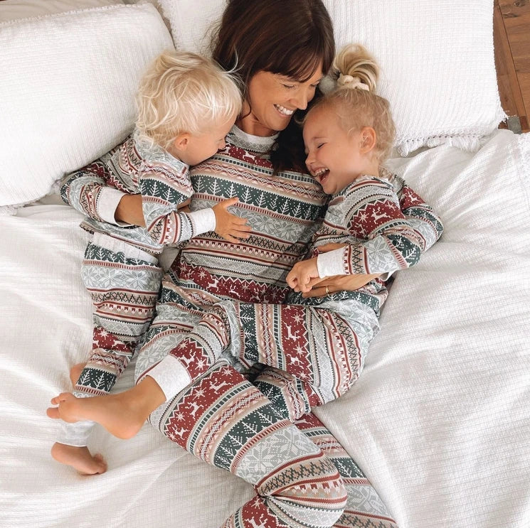 Cute mum and kids matching pajamas