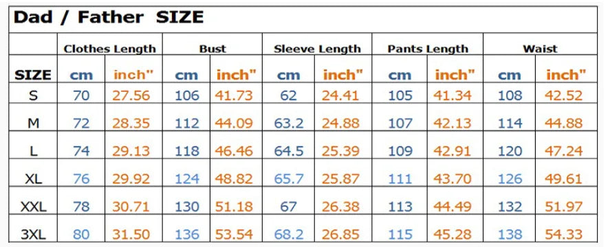 Dad Christmas Pajamas Measurements