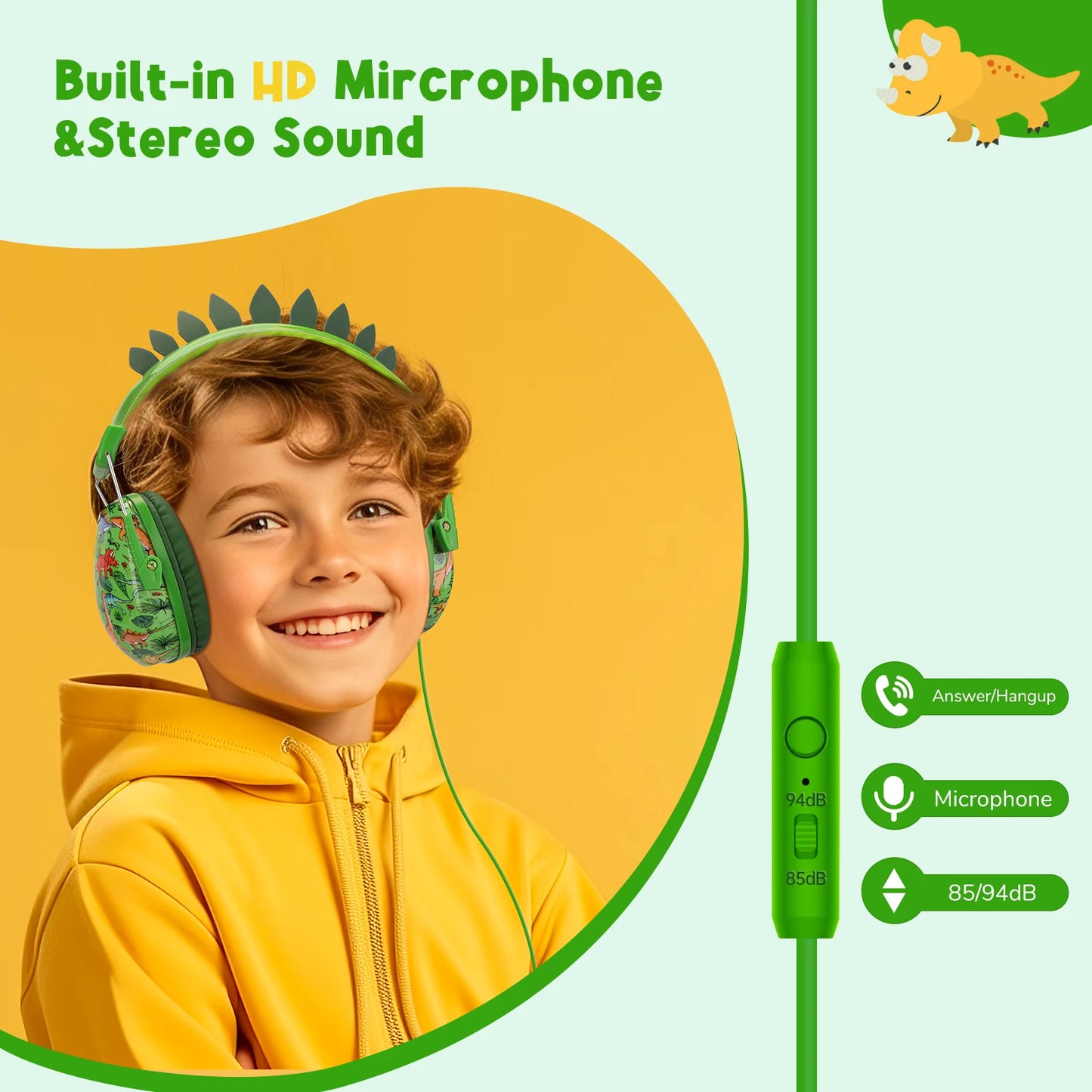 Dinosaur headset with built in microphone