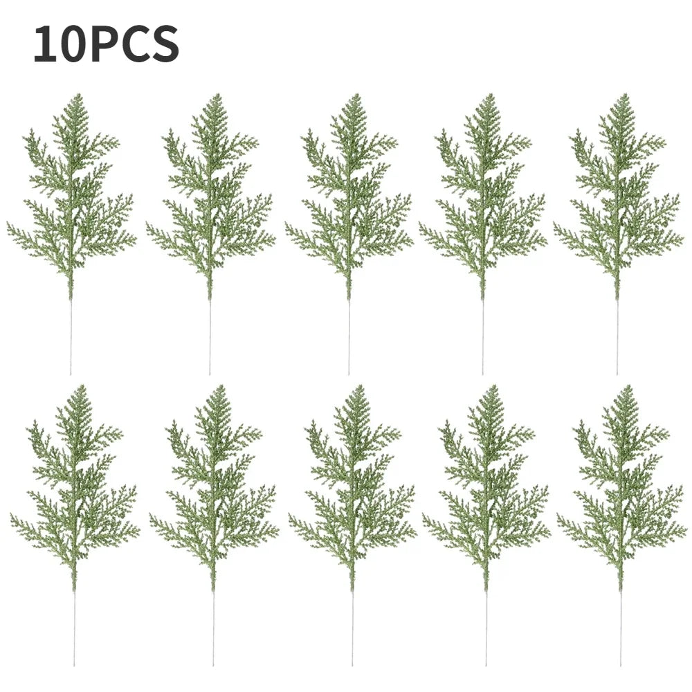 Green Glitter Christmas Branches 10pcs