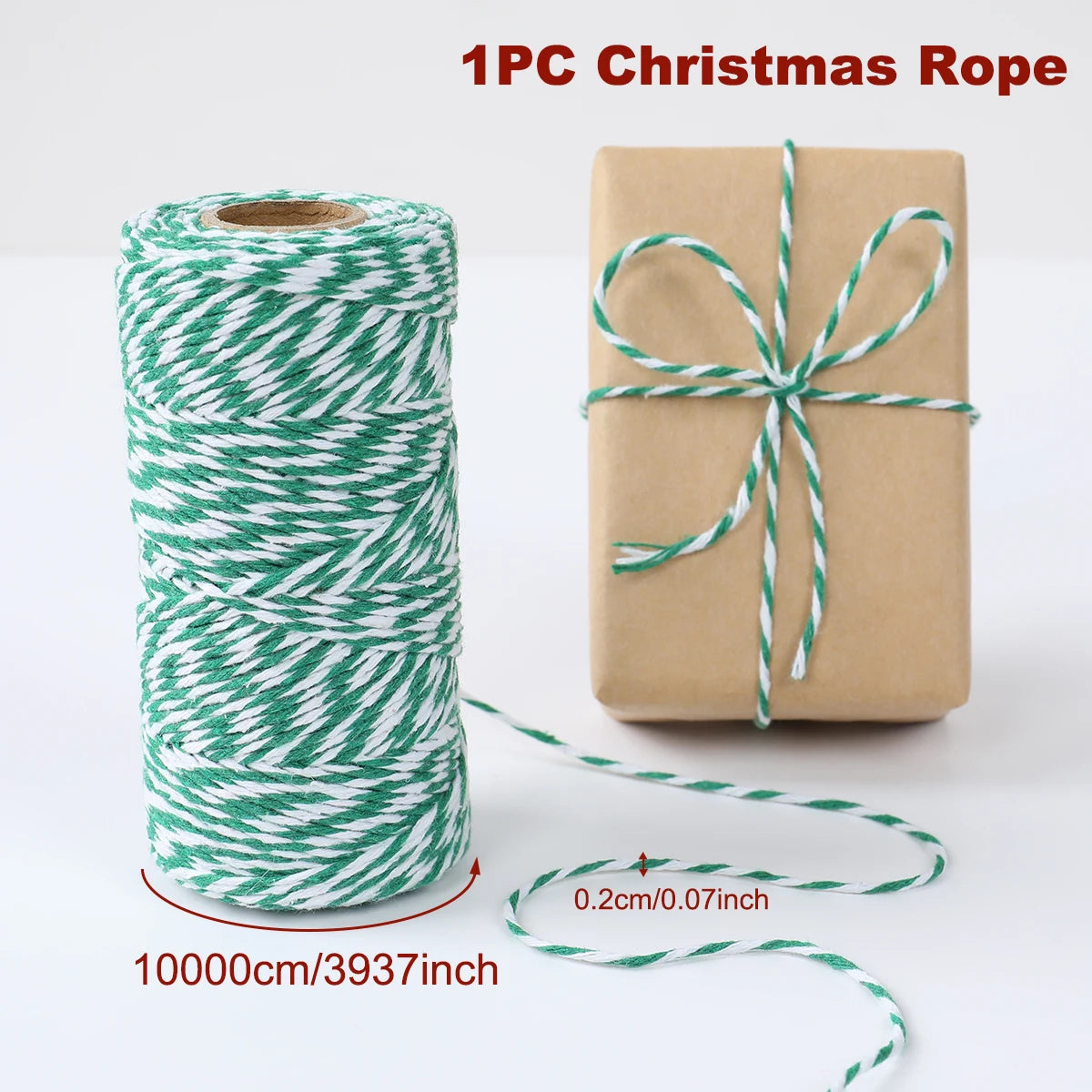 Green and white christmas wrapping rope