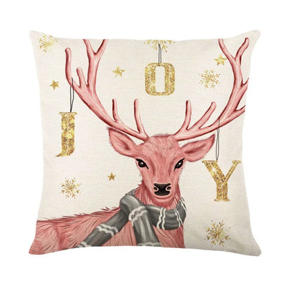 Joy Pink reindeer cushion cover case