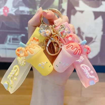 Kawaii milkshake ice cream cup keyring