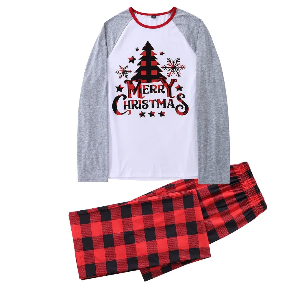 Merry Christmas Family Pajamas Plad Grey White