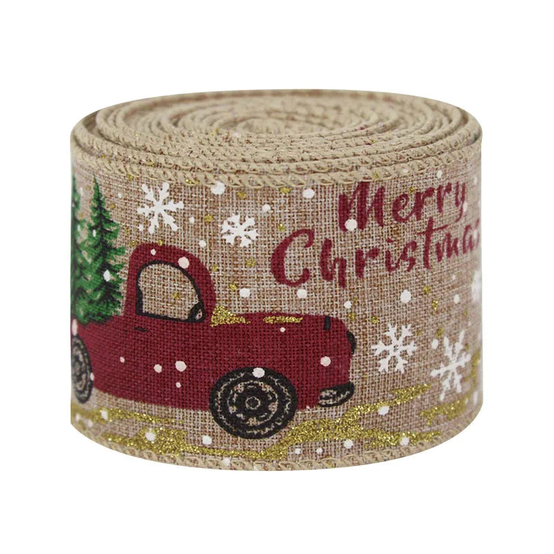 Natural Ribbon Red Truck Merry Christmas 