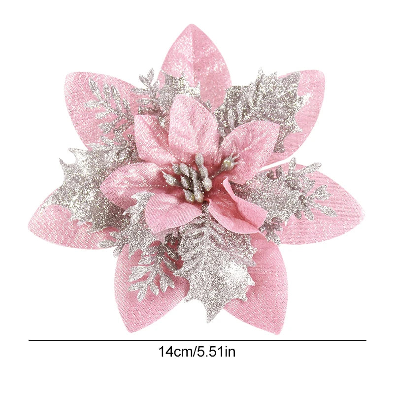 Pink and Silver 14CM Christmas Tree Flower