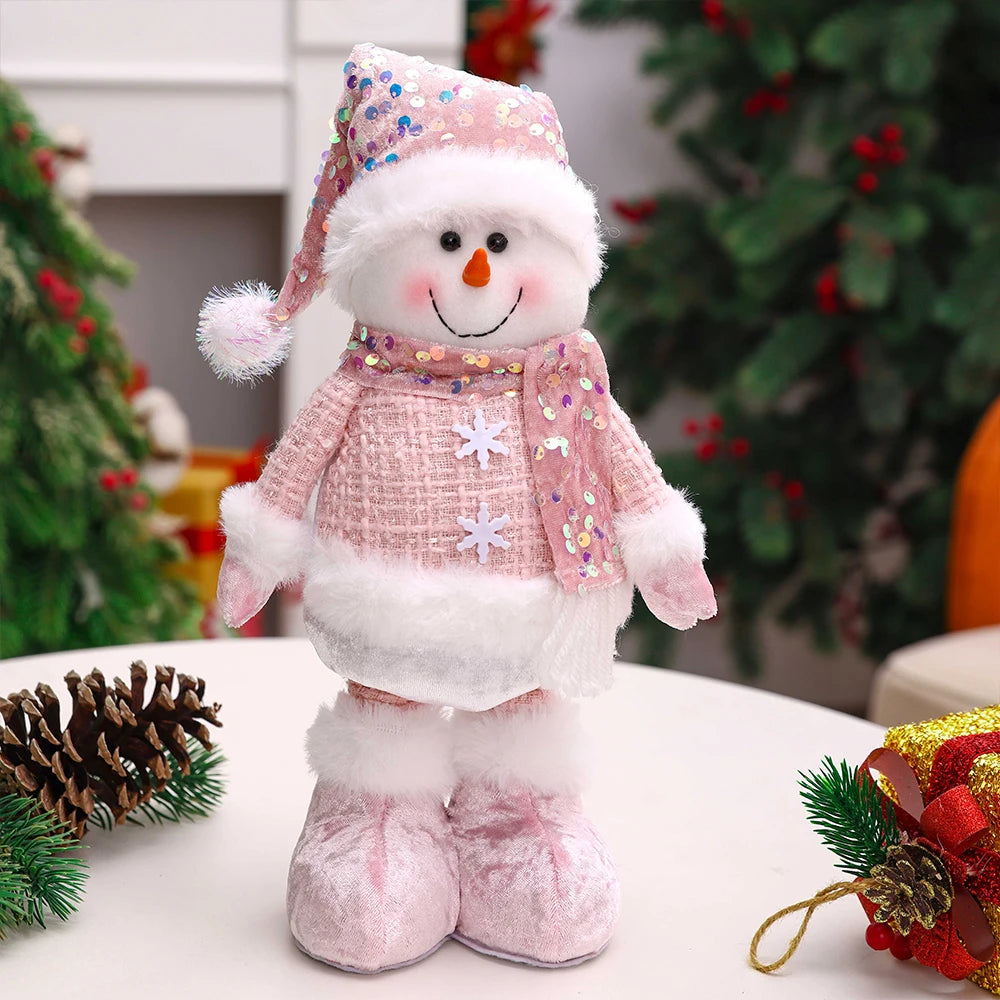 Pink snowman plush adjustable legs