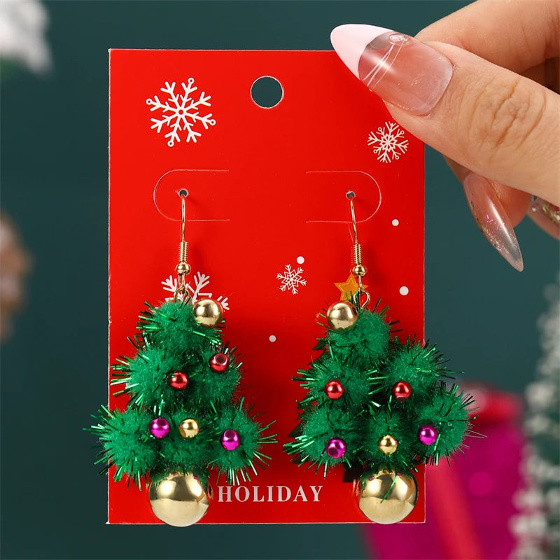 Pom Pom Christmas Tree Earrings