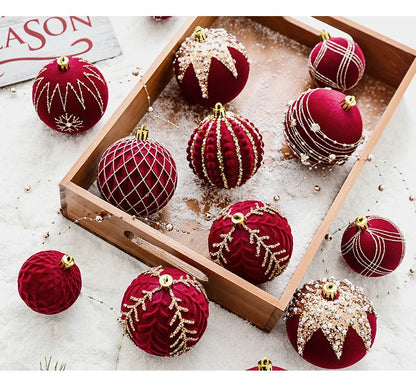 Quality Red Flocked Christmas Baubles