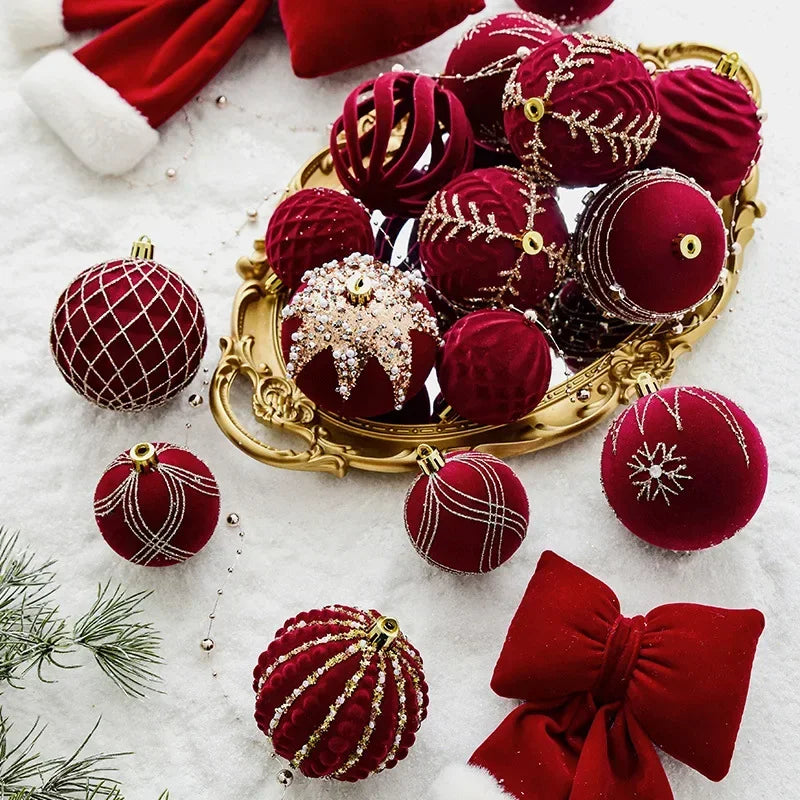 Red Christmas Flocked Luxury Baubles