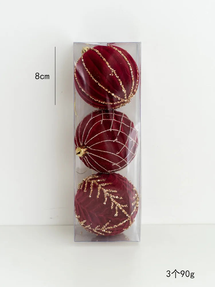 Red Flocked 8cm Baubles 