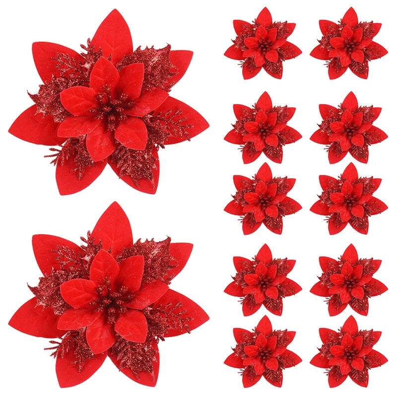 Red Glitter Christmas Tree Flowers