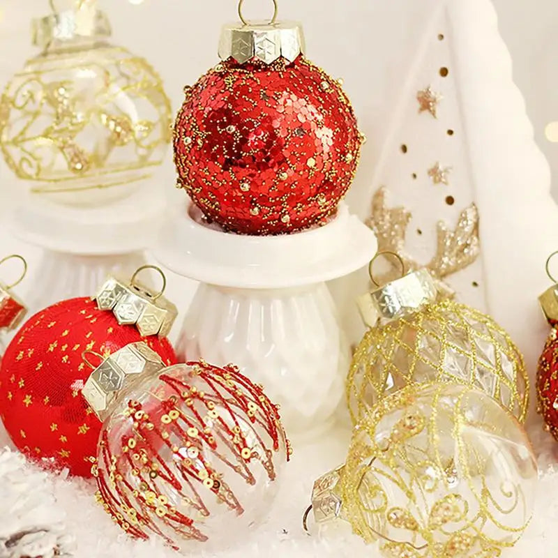 Red Gold Clear Christmas baubles 25pcs