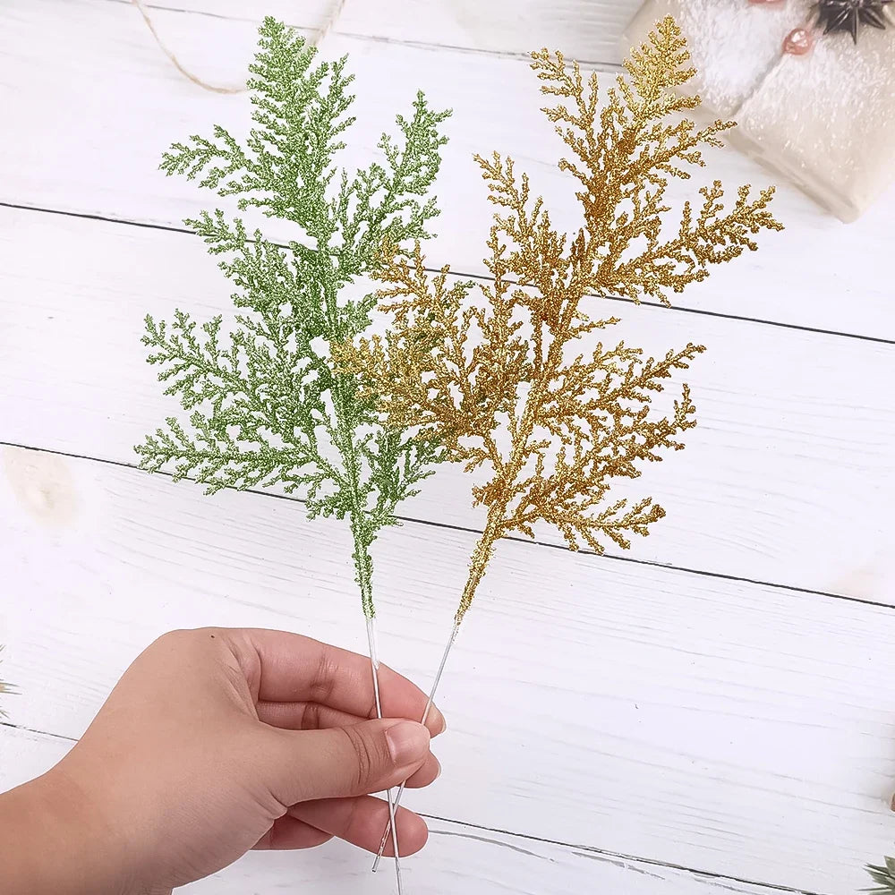 Red and green glitter branches DIY crafting