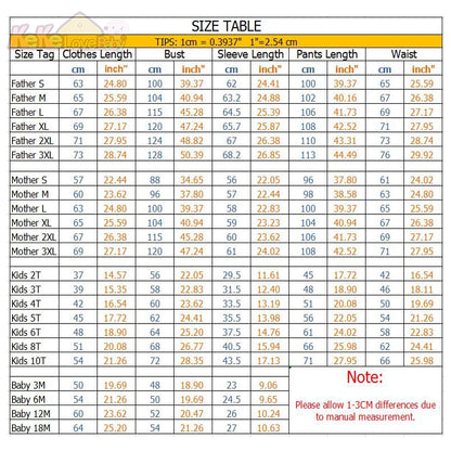 Reindeer Pajama Sizing Chart