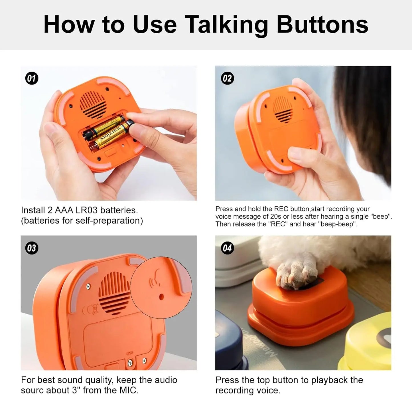 MEWOOFUN Dog Button Record Talking Pet Communication Training Interactive Toy