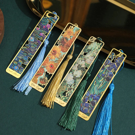 Retro Floral Painting Metal Bookmark