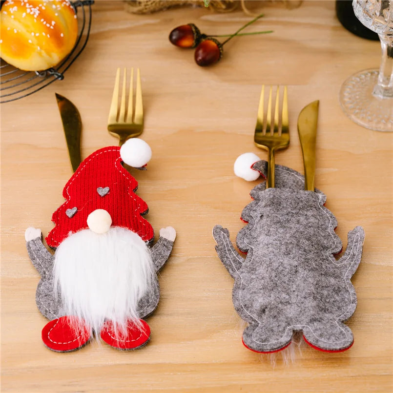 Santa gnome grey heart hat cutlery holder