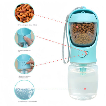 Portable Dog Cat Water Bottle with Food Storage