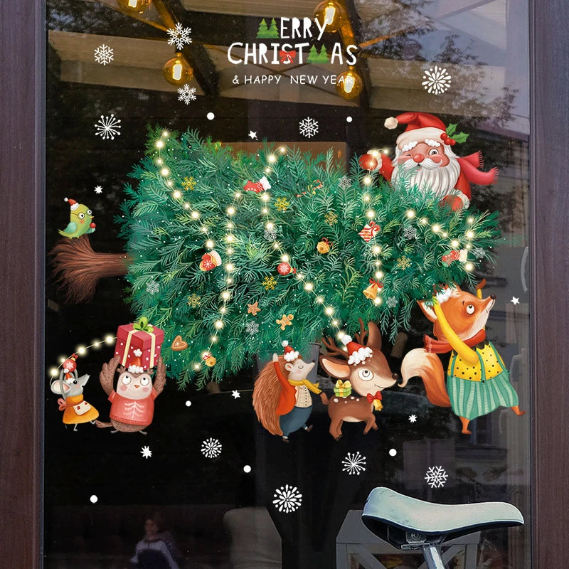 Shop Window Christmas tree sticker woodland animals