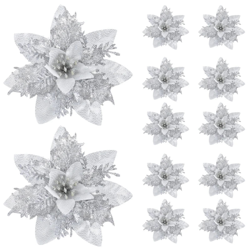 Silver and White Christmas Tree Flowers