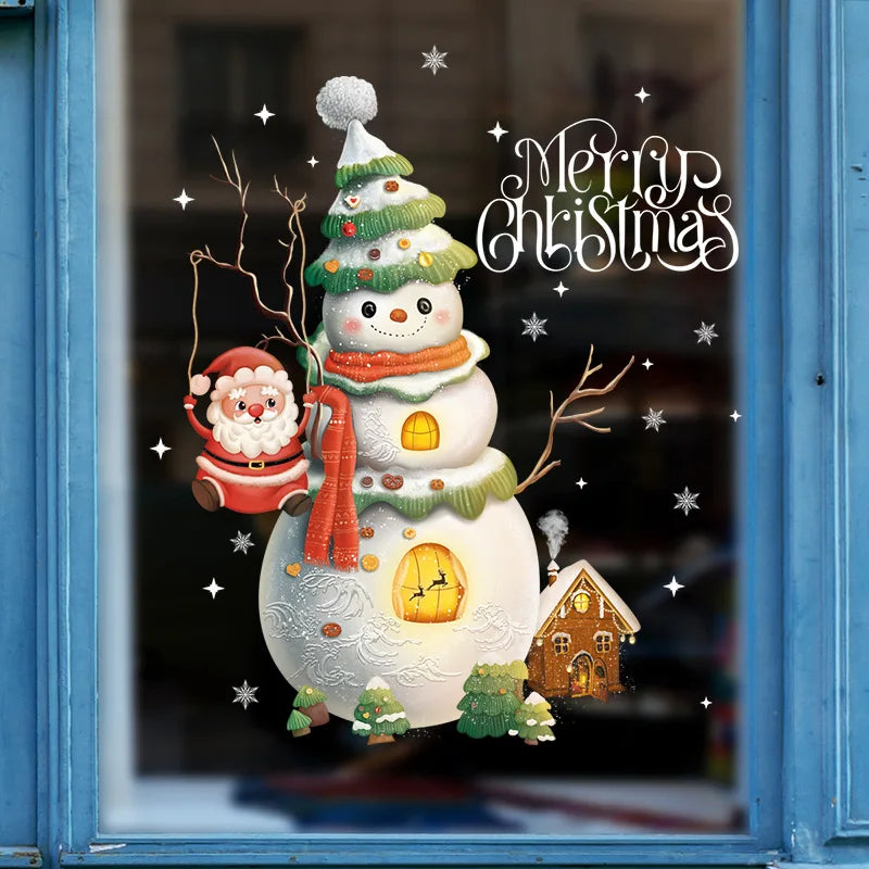 Snowman  Santa hanging from branch Window Sticker