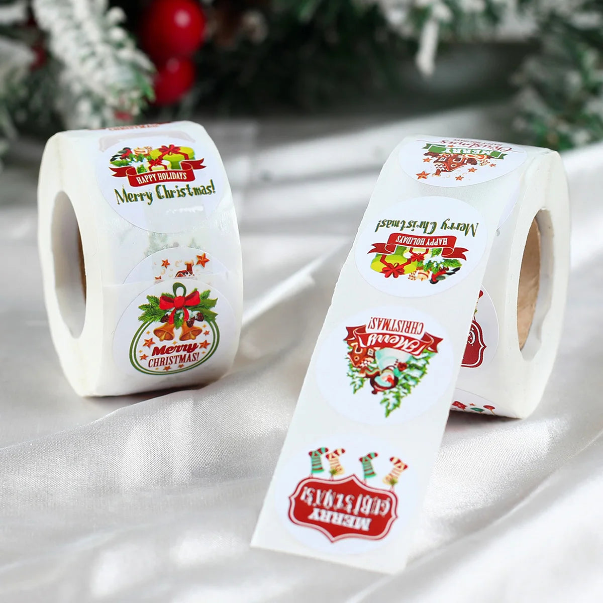 Traditional colour Merry Christmas Stickers