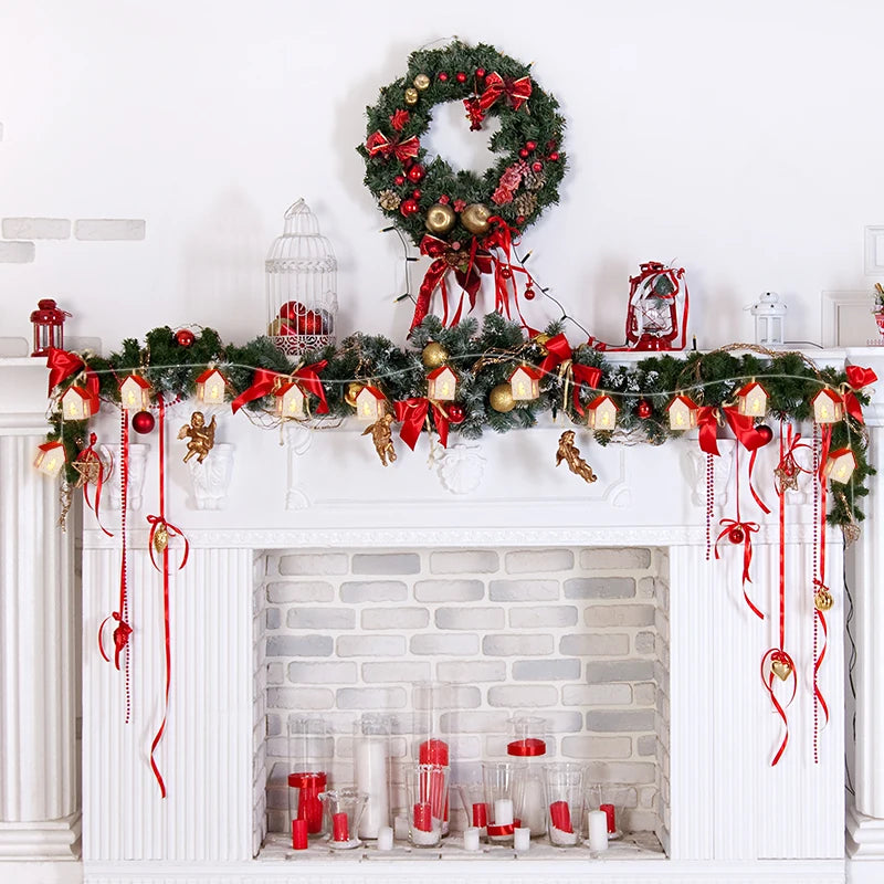 Wooden house lights garland